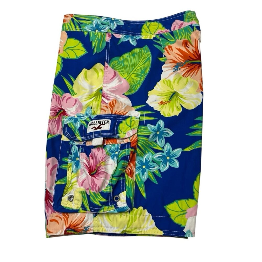 Hollister Shorts Mens XL Floral Cargo Swim Trunks Hawaiian‎ Board Y2K Surfer